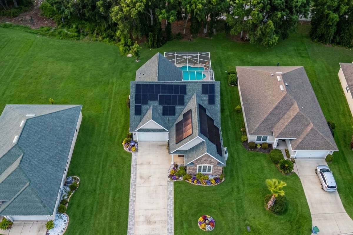 728 Lake Diamond Ave, Ocala - aerial view of pool home with solar panels